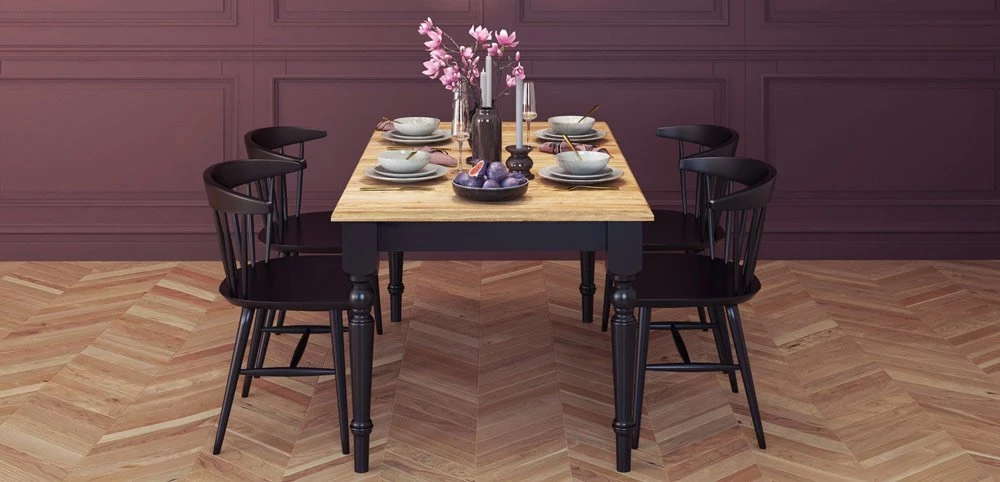 Stół Nicea czarny z dębowym blatem i krzesłami bukowymi